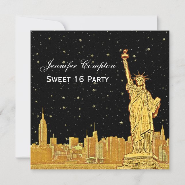 Invitation Gold NYC Skyline #2 Etch Starry do-it-yourself BG  (Devant)