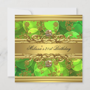 Invitation Gold On Green 21st Birthday Party Bijoux Damask