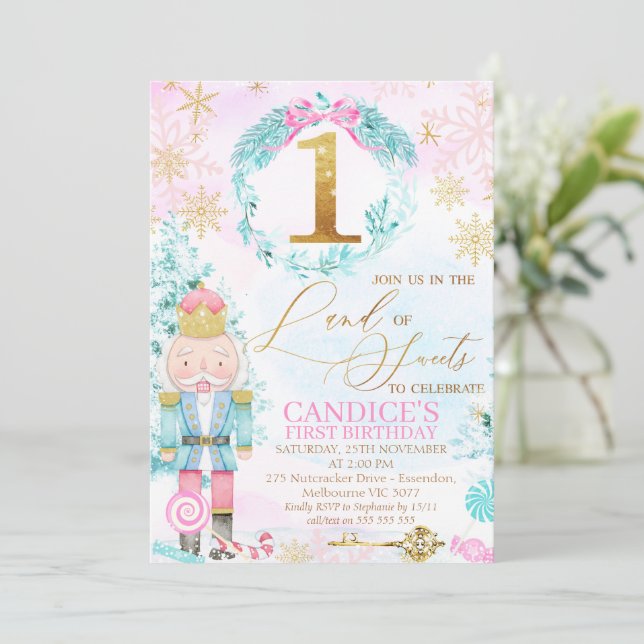 Invitation Gold One Land de sucreries Nutcracker Anniversaire (Debout devant)