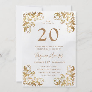 Invitation Gold Ornate Corner Cream Vingt-vingtième anniversa