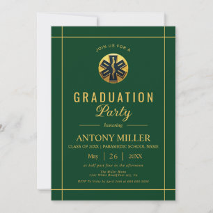 Invitation Gold paramedic EMT Class Of 2025 green graduation