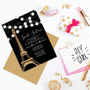 Invitation Gold Paris Tour Eiffel Parties scintillant Lumière
