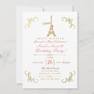 Invitation Gold Paris Tour Eiffel Rose rose douce 16 Partie