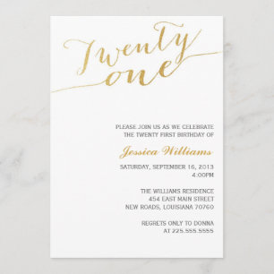 Invitation Gold Parties scintillant 21e fête d'anniversaire