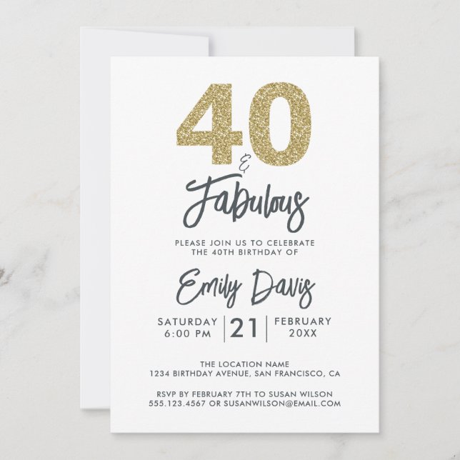 Invitation Gold Parties scintillant 40 et fabuleux | Fête du  (Devant)