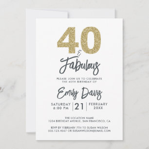 Invitation Gold Parties scintillant 40 et fabuleux   Fête du 