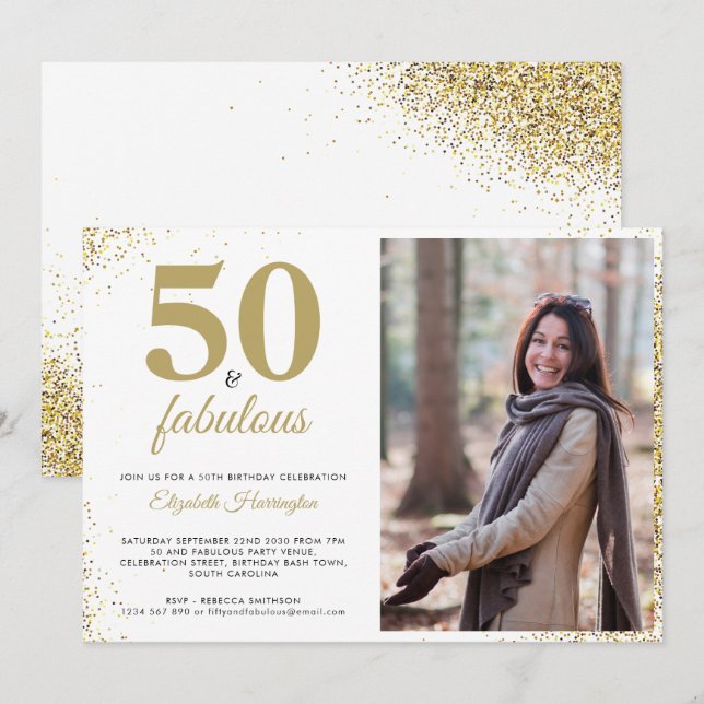 Invitation Gold Parties scintillant 50 Et Fabuleuse Invitatio (Devant / Derrière)