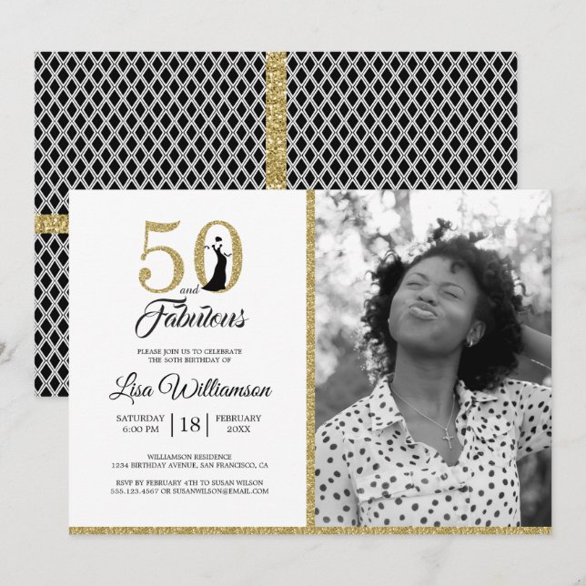 Invitation Gold Parties scintillant 50 Fabuleux 50e anniversa (Devant / Derrière)