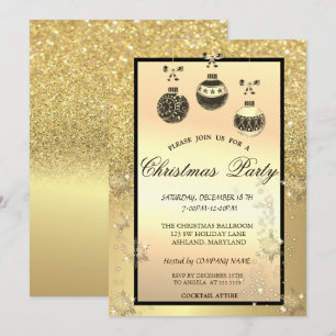 Invitation Gold Parties scintillant Bokeh, Christmas Balls Co