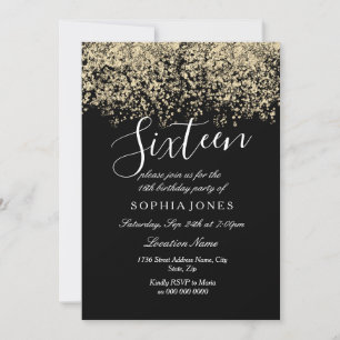 Invitation Gold Parties scintillant Confetti Black 16e annive