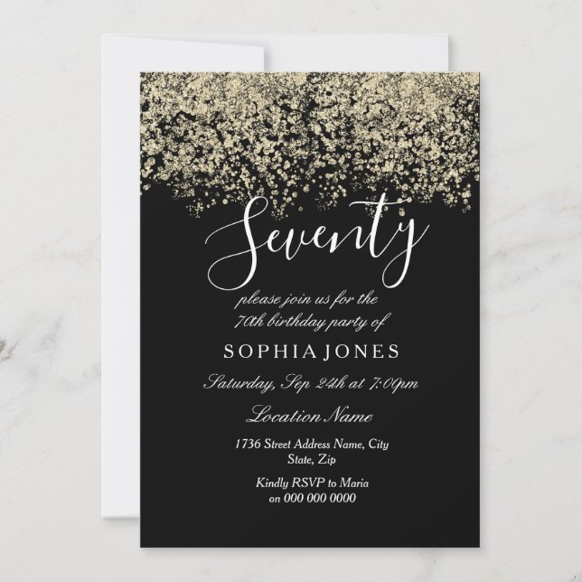 Invitation Gold Parties scintillant Confetti Black 70e annive (Devant)
