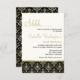 Invitation Gold Parties scintillant Damask 80e fête d'anniver