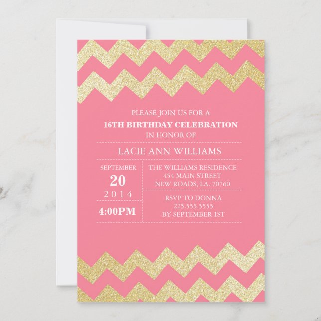 Invitation Gold Parties scintillant fête d'anniversaire Chevr (Devant)