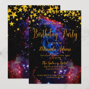 Invitation Gold Parties scintillant Galaxy Stars Anniversaire