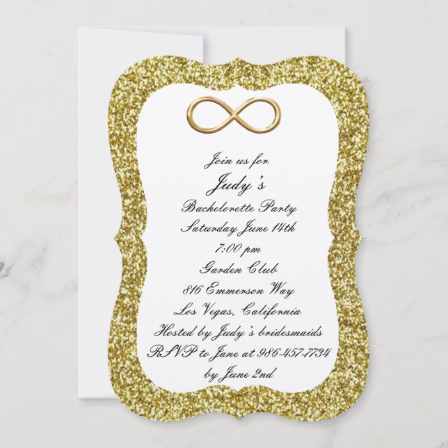 Invitation Gold Parties scintillant Gold Infinity Bachelorett (Devant)