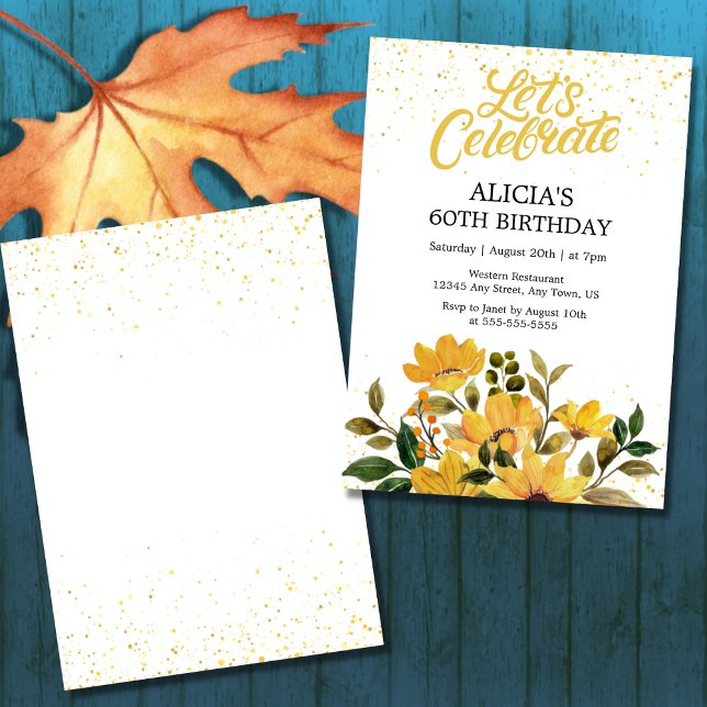 Invitation Gold Parties scintillant Jaune Floral fête d'anniv (Créateur téléchargé)