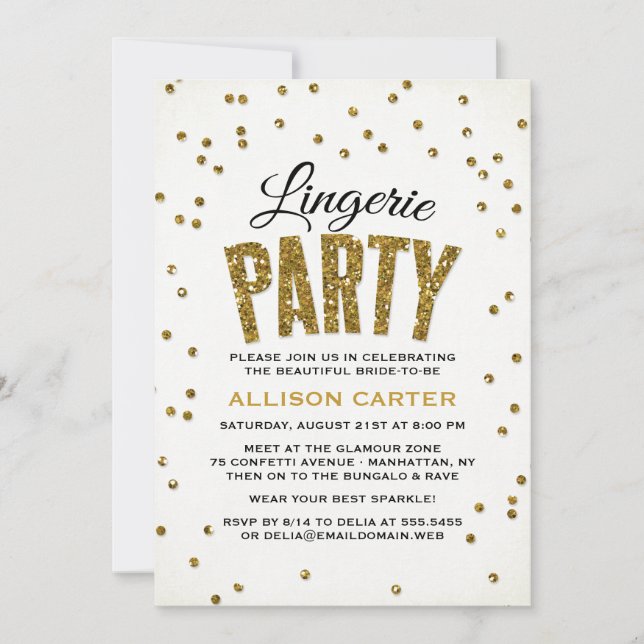 Invitation Gold Parties scintillant Look Confetti Lingerie Pa (Devant)