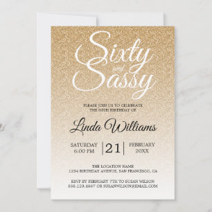 Invitation Gold Parties scintillant Ombre 60 et Sassy 60th Bi