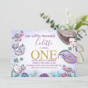 Invitation Gold Parties scintillant One Mermaid 1er Anniversa