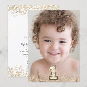 Invitation Gold Parties scintillant Photo Boys Filles 1er ann