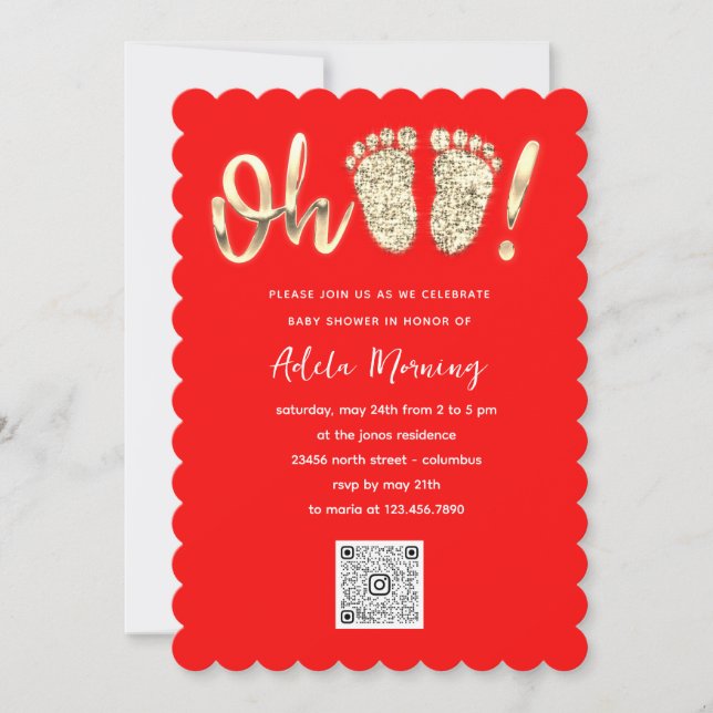 Invitation Gold Parties scintillant Pieds bébé fille QR CODE  (Devant)