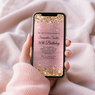 Invitation Gold Parties scintillant Pink Foil 50e anniversair