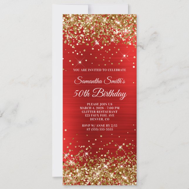 Invitation Gold Parties scintillant Red Foil 50e anniversaire (Devant)