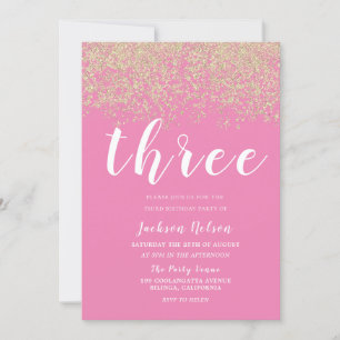 Invitation Gold Parties scintillant Rose Girls 3e fête d'anni