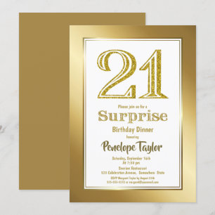 Invitation Gold Parties scintillant Surprise 21e anniversaire