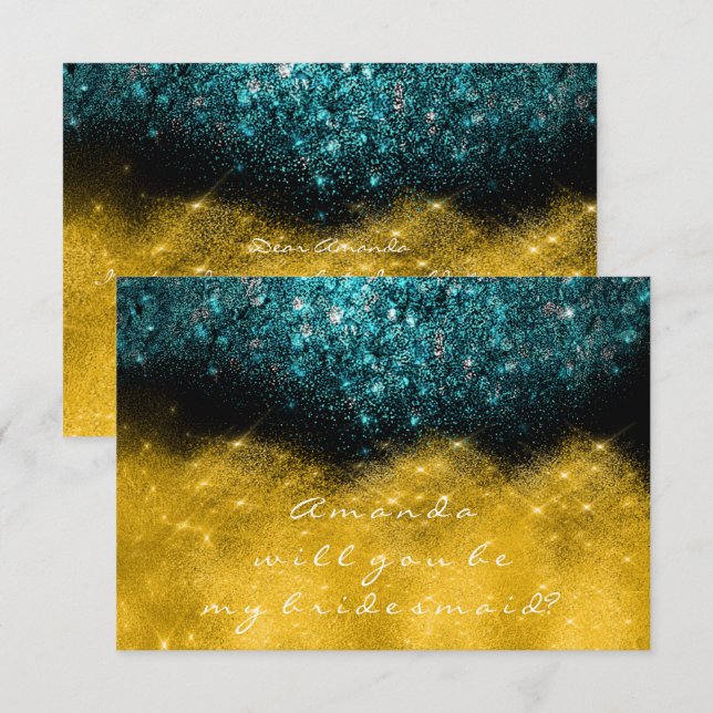 Invitation Gold Parties scintillant Turquoise Ocean Confetti  (Devant / Derrière)