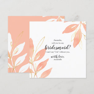 Invitation Gold & Peach Floral Will You be my Bridesmaid