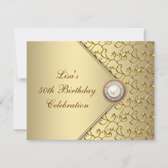 Invitation Gold Pearl Womans 50e fête d'anniversaire (Devant)