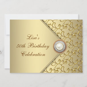Invitation Gold Pearl Womans 50e fête d'anniversaire