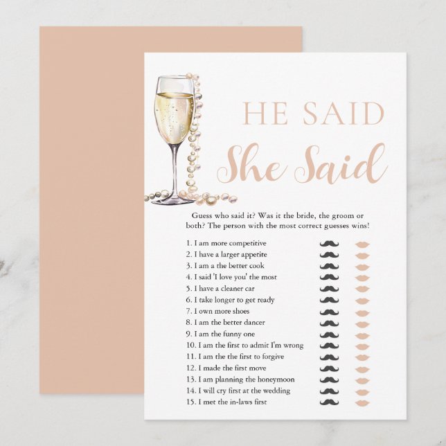Invitation Gold Pearls et Prosecco Il A Dit, Elle A Dit Game (Devant / Derrière)