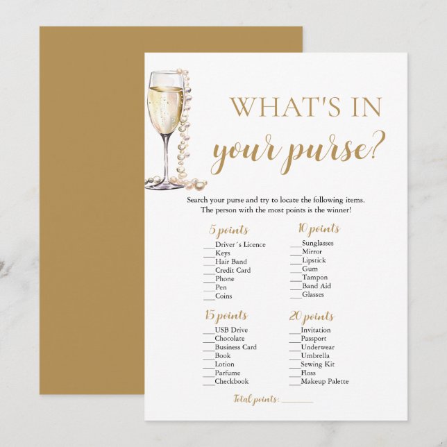 Invitation Gold Pearls & Prosecco Ce qui est dans votre jeu d (Devant / Derrière)