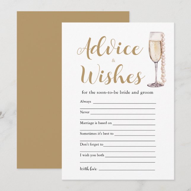 Invitation Gold Pearls & Prosecco Conseils et Wish Game Card (Devant / Derrière)