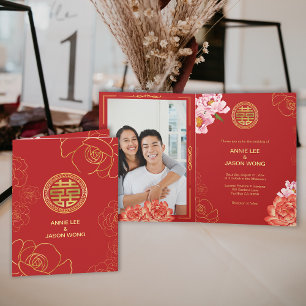 Invitation Gold Peony Double Bonheur Mariage chinois