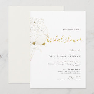 Invitation Gold Peony Elégant croquis floral BW Fête des mari
