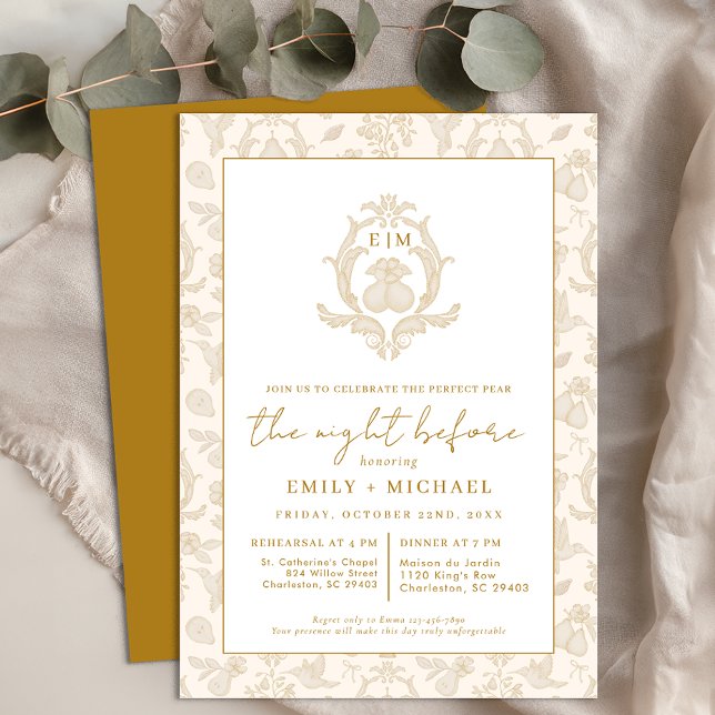 Invitation Gold Perfect Pear Night Avant Le Dîner De Répétiti (Night before Invite)