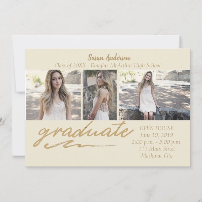 Invitation Gold Photo Graduation Party (Devant)