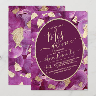 Invitation Gold Plum Lilac Acrylique Brushstroke Quinceañera