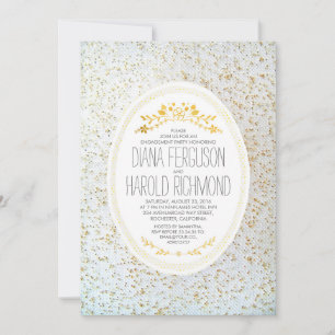 Invitation Gold Pois Floral White Engagement Party