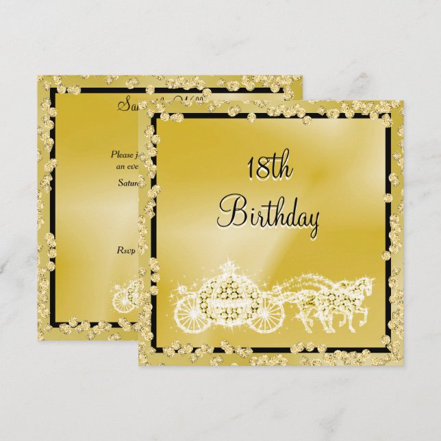 Invitation Gold Princess Coach & Horses 18e anniversaire (Devant / Derrière)