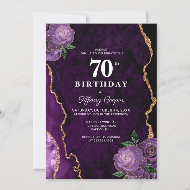 Invitation Gold Purple Agate 70e anniversaire (Devant)
