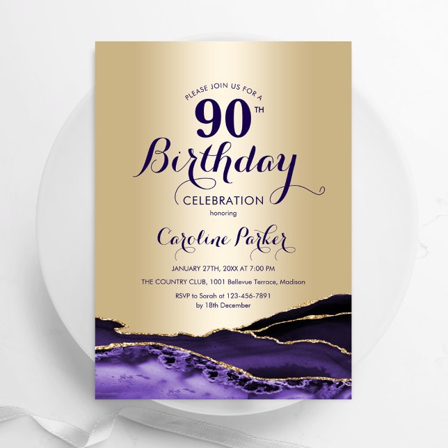 Invitation Gold Purple Agate 90e anniversaire (Créateur téléchargé)