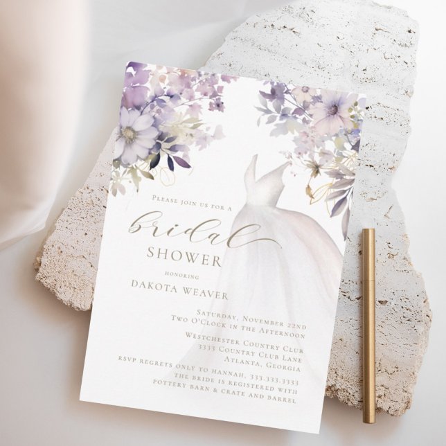 Invitation Gold Purple Fête des mariées de robe Mariage (Créateur téléchargé)