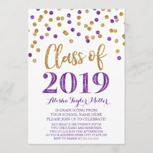 Invitation Gold Purple Parties scintillant Confetti Graduatio