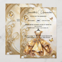 Gold Quinceañera robe de lest de luxe perle fleuri
