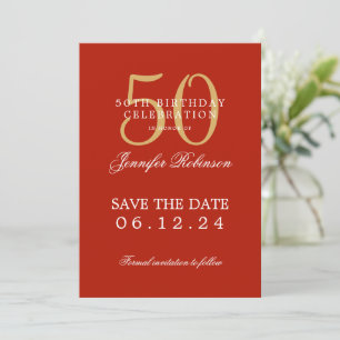 Invitation Gold Red 50th Birthday Party Enregistrer la date