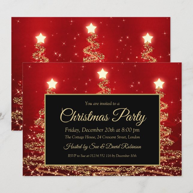 Invitation Gold & Red Christmas Party (Devant / Derrière)